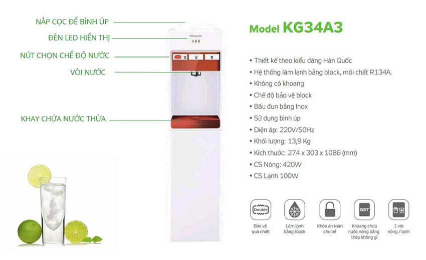 Máy nước nóng lạnh Kangaroo KG34A3 - Hàng chính hãng