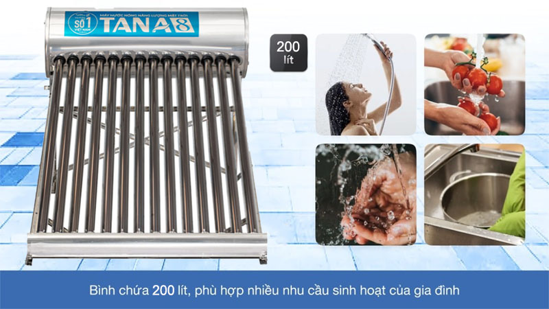 Máy nước nóng năng lượng mặt trời GO 58-18 Tân Á 8 TA8-200 - Hàng chính hãng