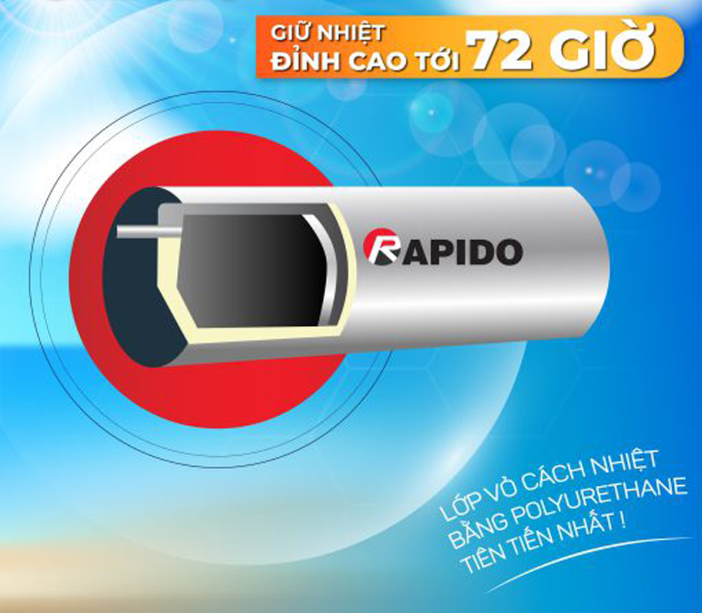 Máy năng lượng mặt trời Rapido Ruby 200L ống dầu - Hàng chính hãng