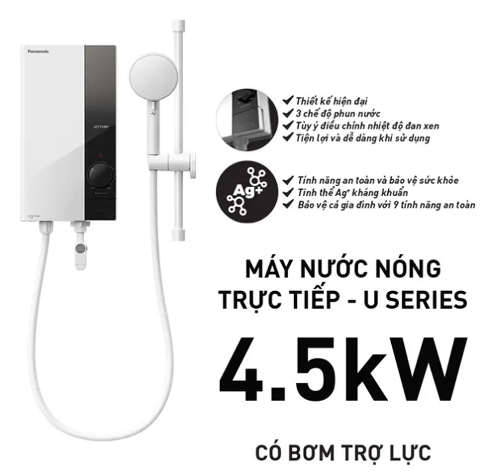 Máy nước nóng Panasonic DH-4UP1VW có bơm trợ lực - Hàng chính hãng