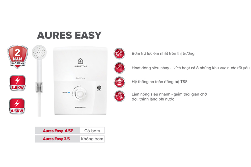 Máy nước nóng trực tiếp Ariston Aures Easy 4.5P - Hàng chính hãng