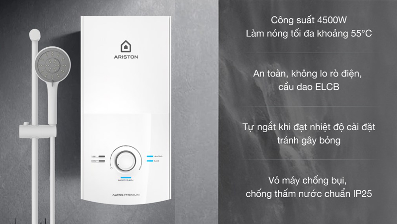 Máy nước nóng trực tiếp Ariston AURES PREMIUM 4.5 - Hàng chính hãng