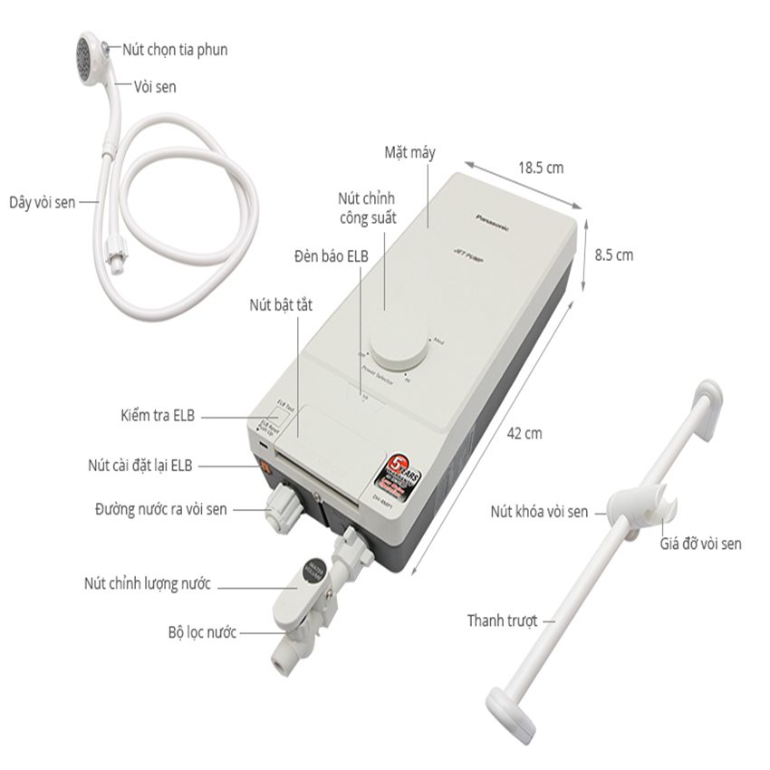 Máy nước nóng trực tiếp có bơm Panasonic DH-4MP1VW - Hàng chính hãng