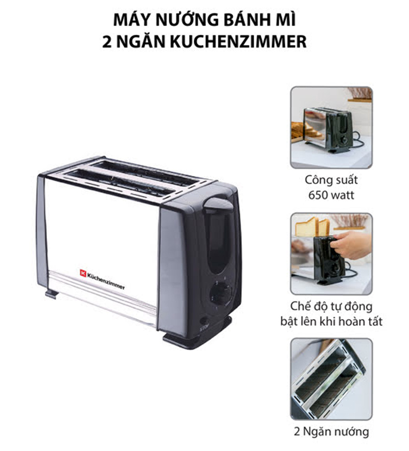 Máy nướng bánh mì 2 ngăn Kuchenzimmer 3000488 - Hàng chính hãng