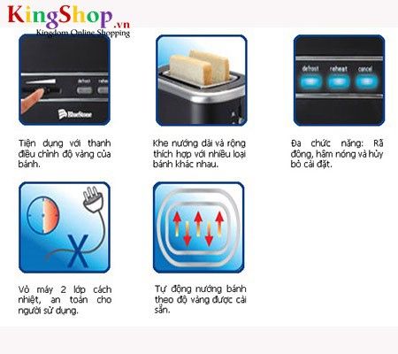 Máy nướng bánh mì BlueStone TTB-7133BK - Công suất 800W - Hàng chính hãng