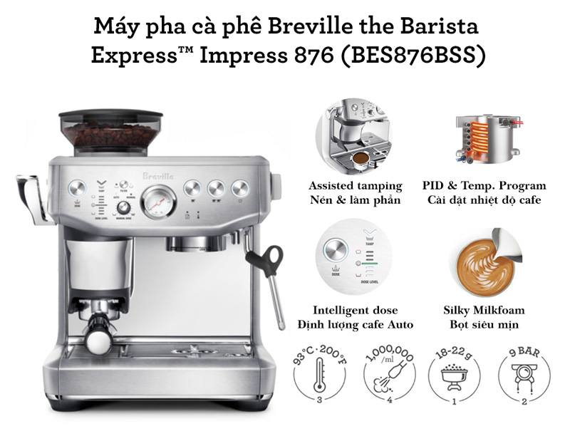 Máy pha cà phê Breville BES876BSS - Hàng chính hãng