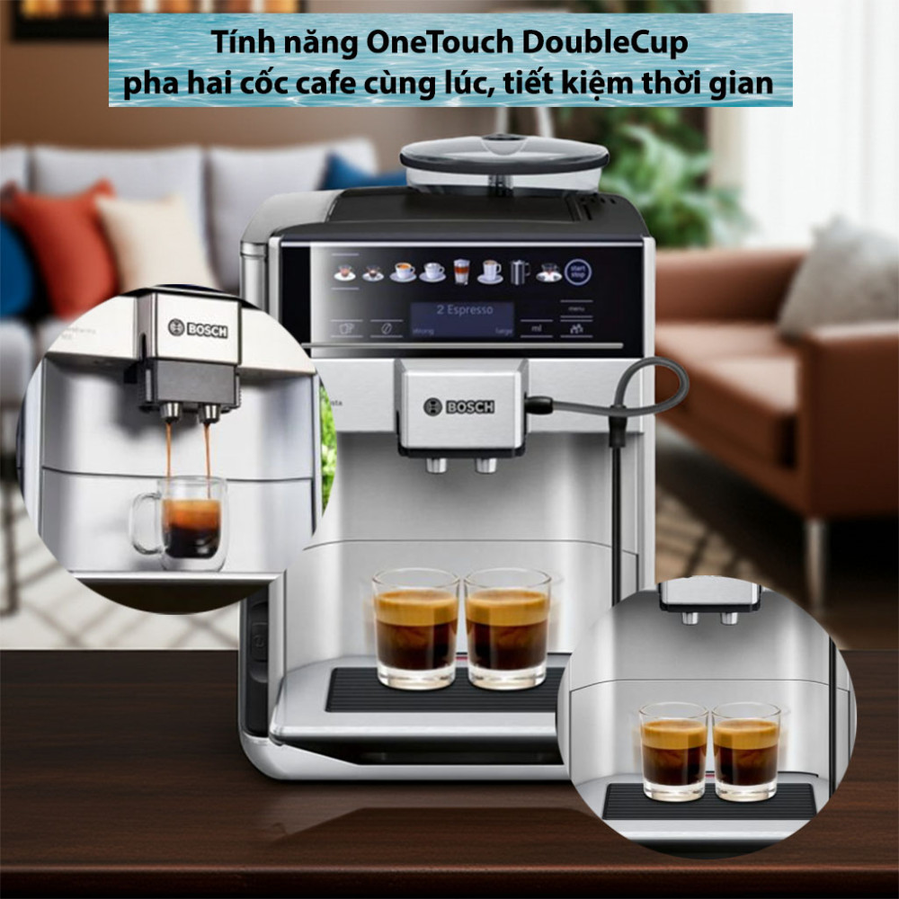 Máy pha cafe tự động Bosch TIS65621RW Vero Barista 600 Silver tính năng pha cùng lúc 2 tách