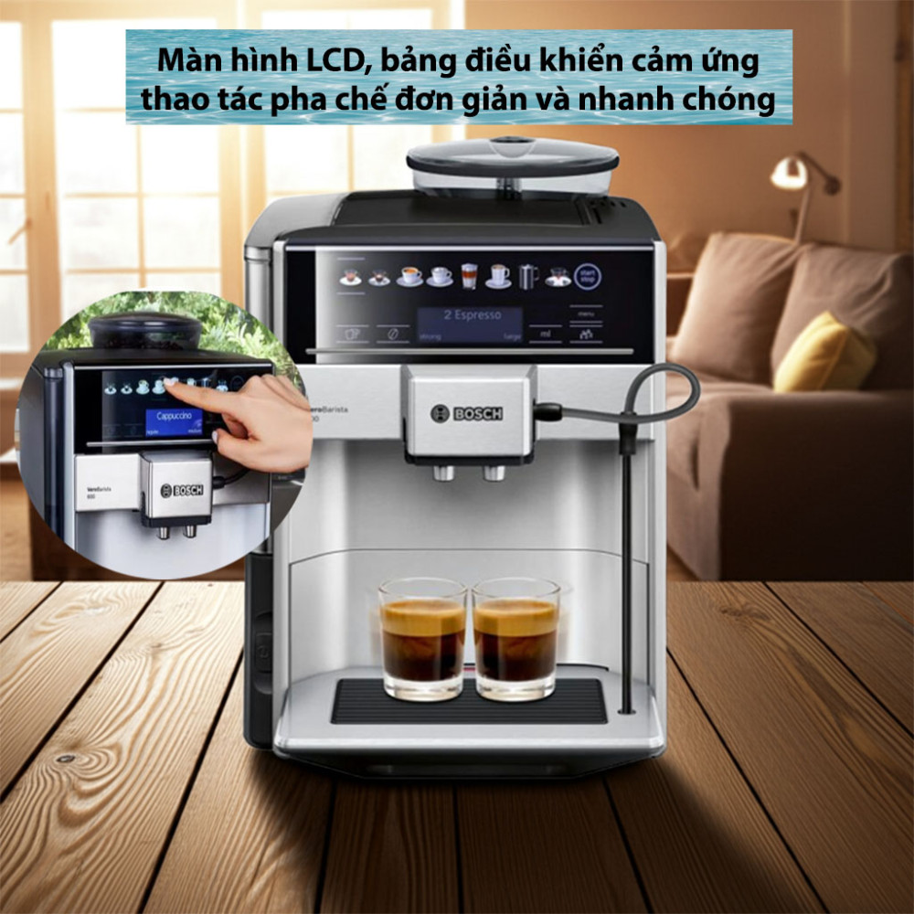 Máy pha cafe tự động Bosch TIS65621RW Vero Barista 600 Silver thiết kế bảng điều khiển hiện đại