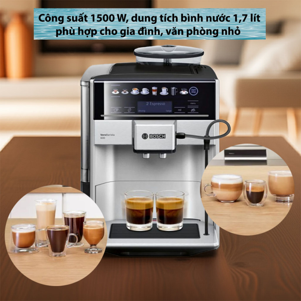 Máy pha cafe tự động Bosch TIS65621RW Vero Barista 600 Silver hoạt động với công suất mạnh mẽ