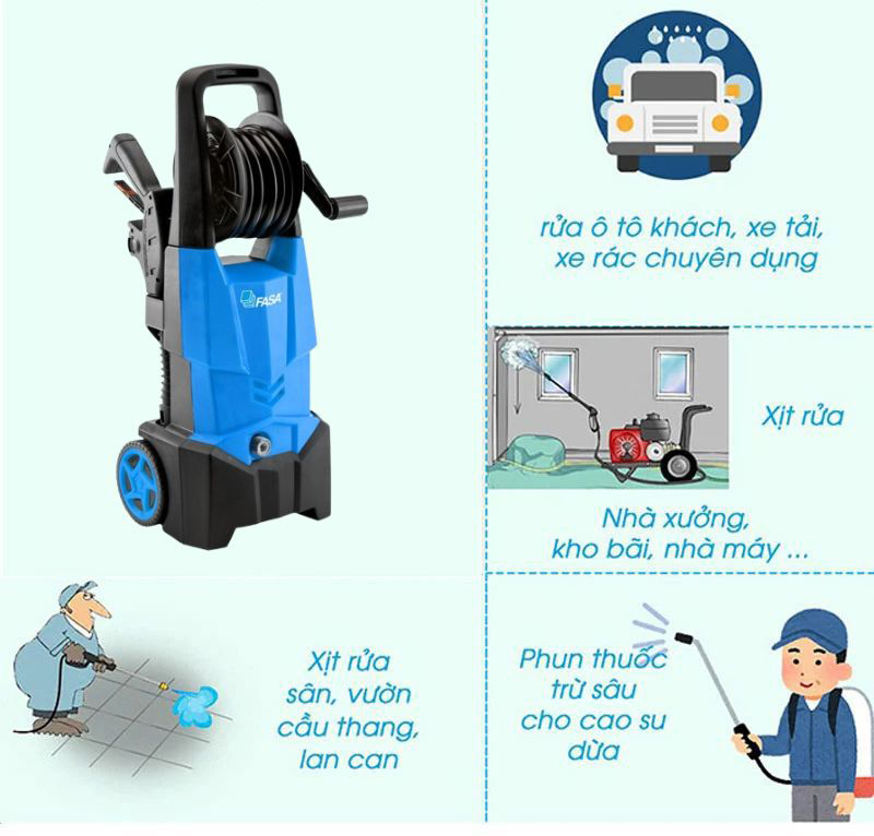 Thích hợp tại các xưởng xịt rửa xe hơi, xe máy, các công xưởng, các nhà máy