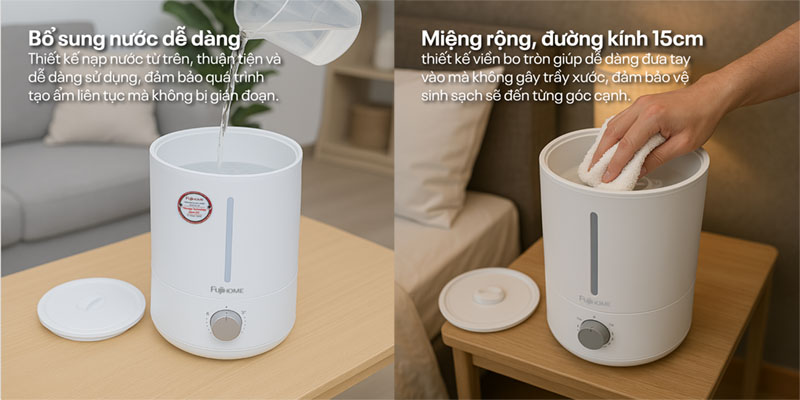 Thiết kế bình nước của Máy phun sương tạo ẩm, xông tinh dầu Fujihome HM06M