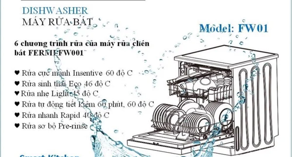Máy rửa bát độc lập Fermi 14 bộ FW001 - Hàng chính hãng