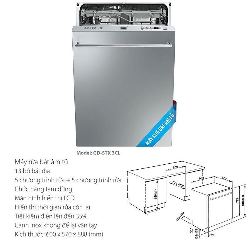 Máy rửa bát Giovani GD-STX-3CL - Hàng chính hãng