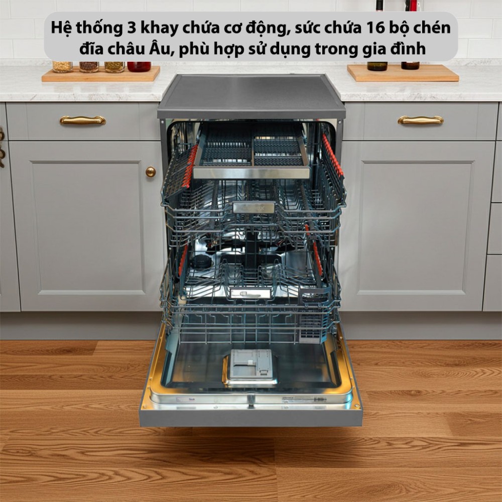 Máy rửa bát GrandX SMS8GX89G hệ thống giàn rửa linh hoạt cho sức chứa 16 bộ