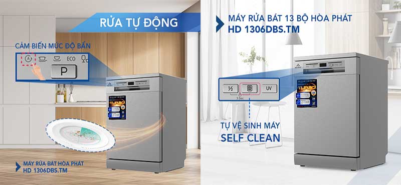 Máy rửa bát Hòa Phát HD-F1306DBS.TM - Hàng chính hãng