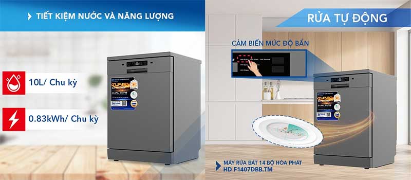 Máy rửa bát Hòa Phát HD-F1407DBB.TM - Hàng chính hãng