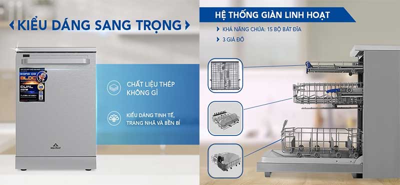 Máy rửa bát Hòa Phát HD-F1508EBS.TM - Hàng chính hãng