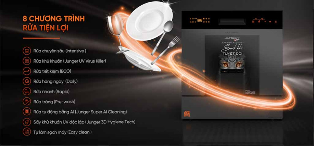 Có 8 chương trình rửa được cài đặt sẵn