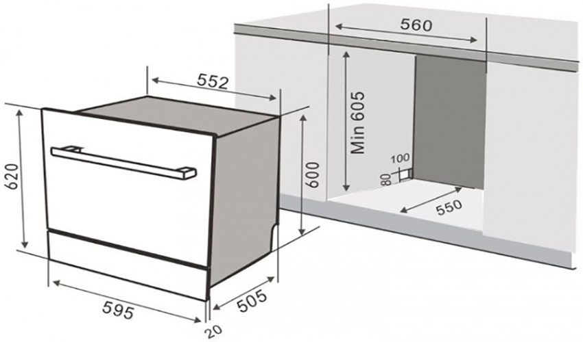Kích thước của Máy rửa bát âm tủ Kaff KF-BISW800