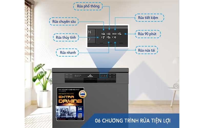 Máy rửa bát bán âm Hòa Phát HD-F1206EBB.TM - Hàng chính hãng
