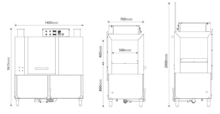 Kích thước của máy rửa bát băng chuyền Dolphin DRC-1E