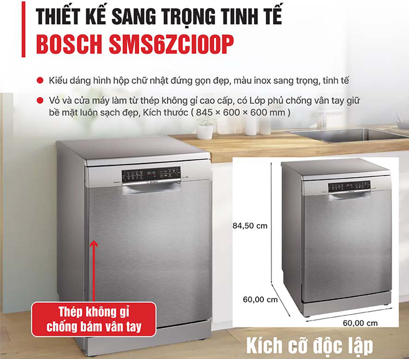 Máy rửa bát độc lập Bosch SMS6ZCI00P - Hàng chính hãng