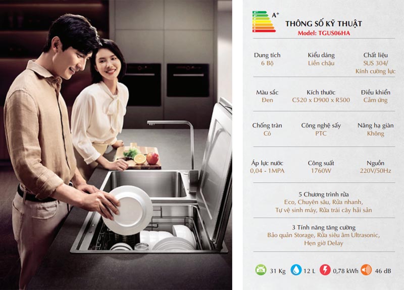 Máy rửa bát đa năng Texgio TGUS06HA - Hàng chính hãng