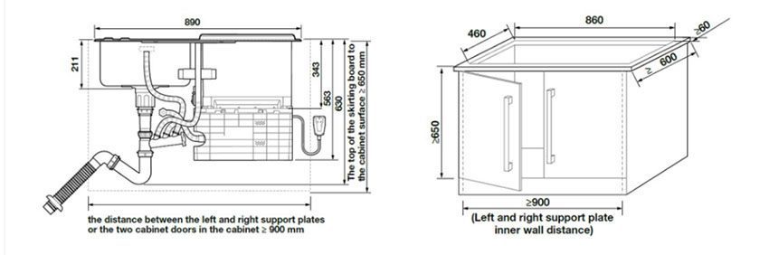 Kích thước của máy rửa bát kết hợp bồn rửa Hafele HDW-SD90A 539.20.530