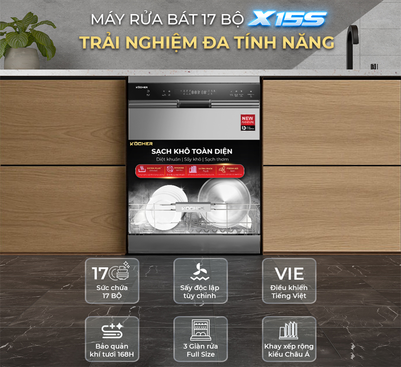 Máy rửa chén độc lập Kocher X15B - Hàng chính hãng