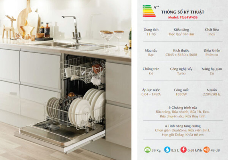 Máy rửa bát Texgio TG64W45S - Hàng chính hãng