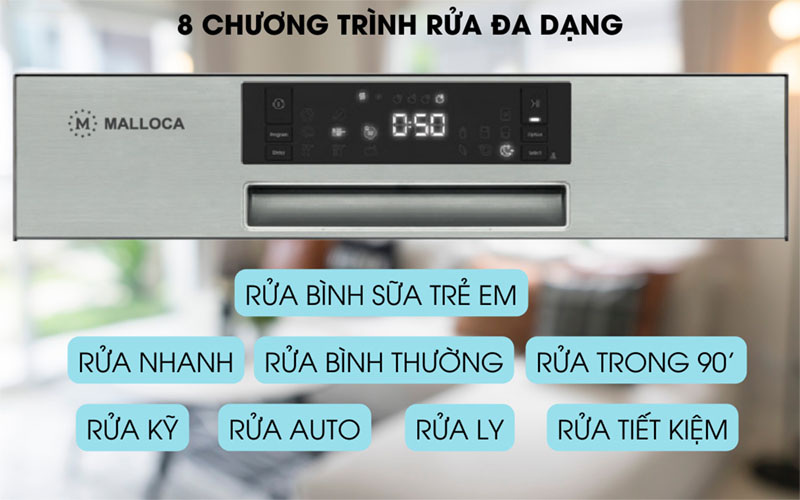 Máy rửa chén Malloca MDW14-S08SI - Hàng chính hãng