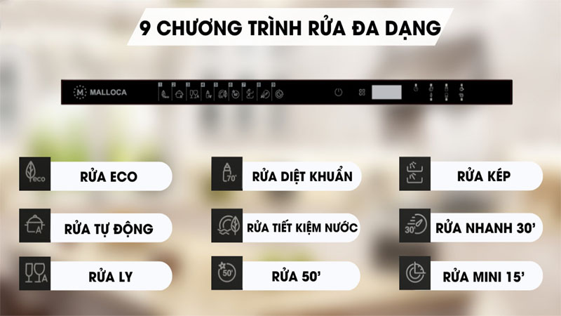 Máy rửa chén âm tủ Malloca MDW14-B09FI - Hàng chính hãng