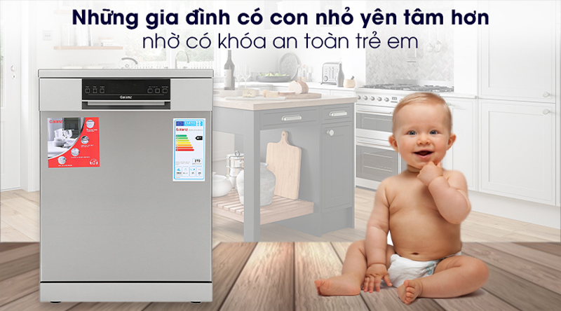 Máy có chức năng khóa trẻ em, chồng tràn và tránh rò rỉ nước