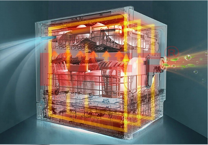 Hệ thống PTC sấy khô khí nóng, nhanh chóng lấy đi hơi ẩm còn tồn lại, giúp cho các bộ đồ ăn được sấy khô hoàn toàn. C