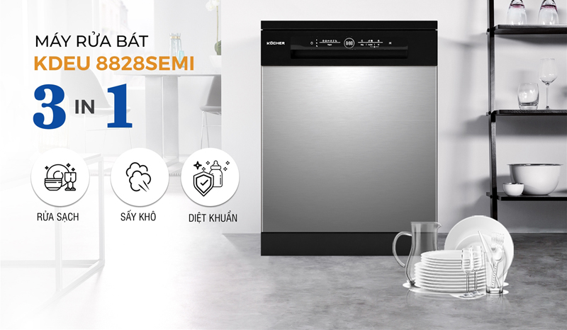 Máy rửa bát Kocher KDEU-8828SM - Hàng chính hãng