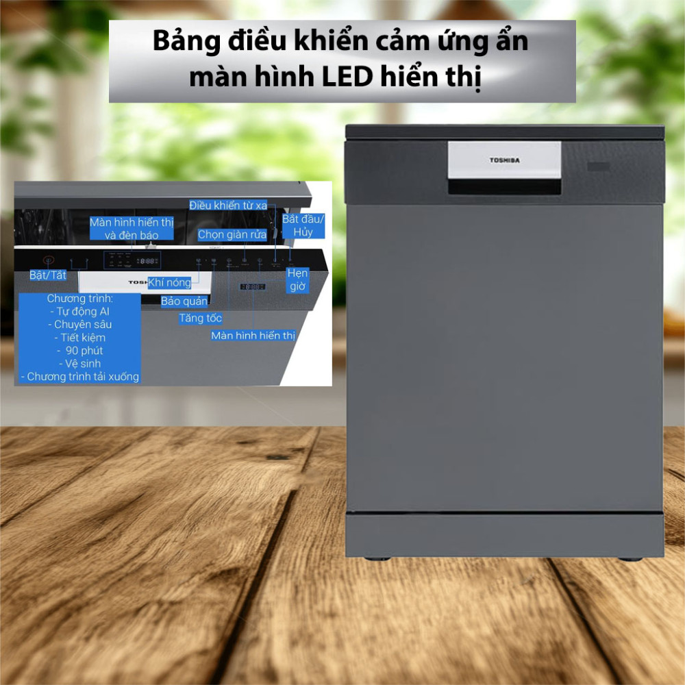 Máy rửa chén độc lập Toshiba DW-15F7(G)-VN - Hàng chính hãng