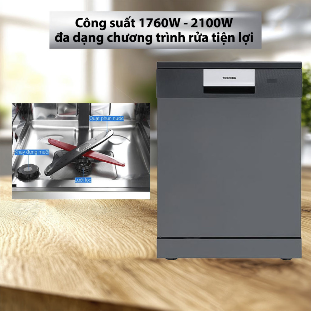 Máy rửa chén độc lập Toshiba DW-15F7(G)-VN - Hàng chính hãng
