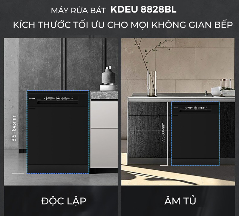 Máy rửa chén bát Kocher KDEU-8828BL - Hàng chính hãng