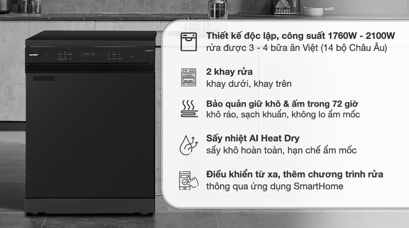 Máy rửa chén độc lập Comfee CDWEF1401HB-W-VN - Hàng chính hãng