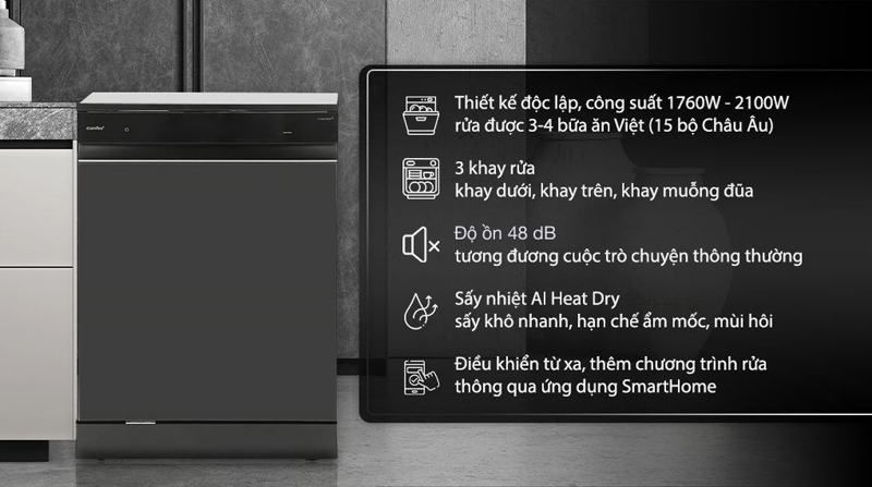 Máy rửa chén độc lập Comfee CDWEF1533GB-WU-VN - Hàng chính hãng
