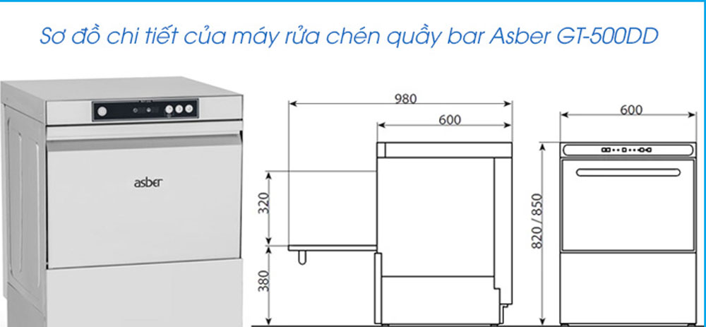 Máy rửa ly Asber GT-500 DD - Hàng chính hãng
