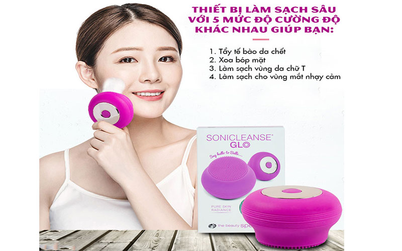 Ứng dụng của Máy rửa mặt công nghệ siêu âm Sonicleanse Glo Belle Rio FADM
