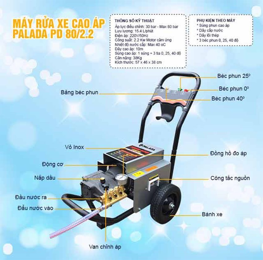 Máy rửa xe Palada PD 80/2.2 - Hàng chính hãng