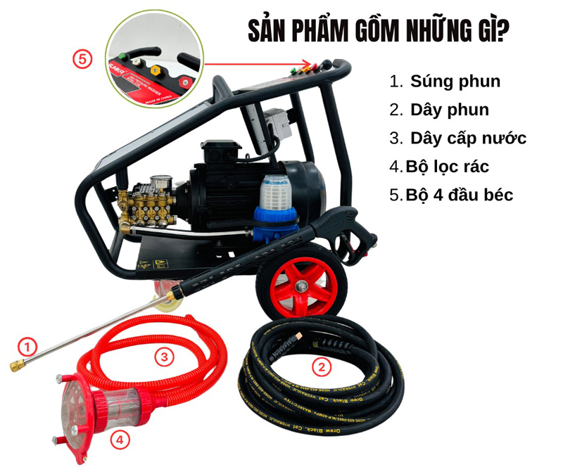 Bộ phụ kiện đi kèm cùng máy xịt rửa cao áp Sumika S350 