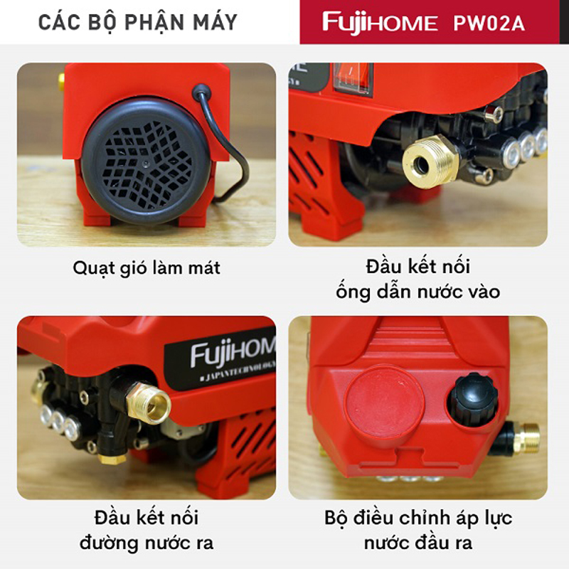 Máy rửa xe mô tơ cảm ứng từ Fujihome PW02A - Hàng chính hãng