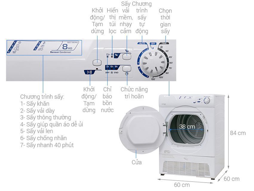 Máy sấy Candy GCC 580NB-S - Hàng chính hãng