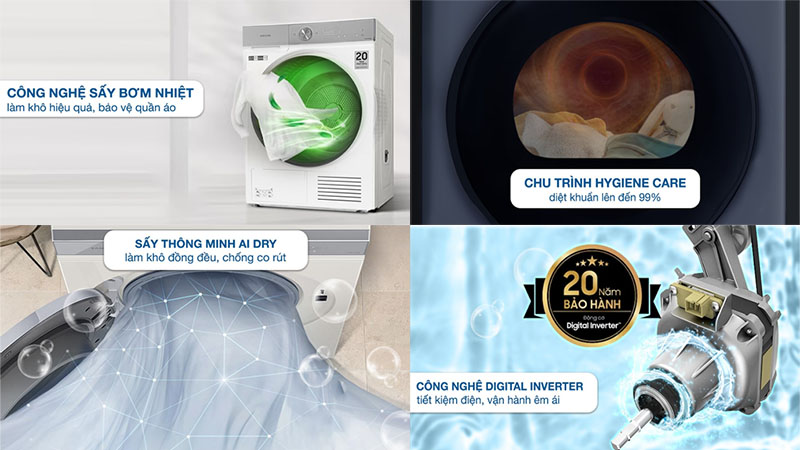 Công nghệ của Máy sấy bơm nhiệt Bespoke AI 9kg Samsung DV90BB9440GH/SV