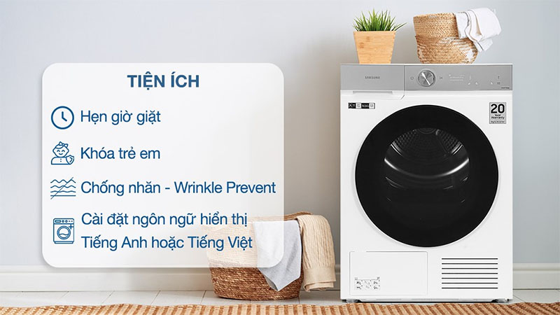 Tiện ích của Máy sấy bơm nhiệt Bespoke AI 9kg Samsung DV90BB9440GH/SV