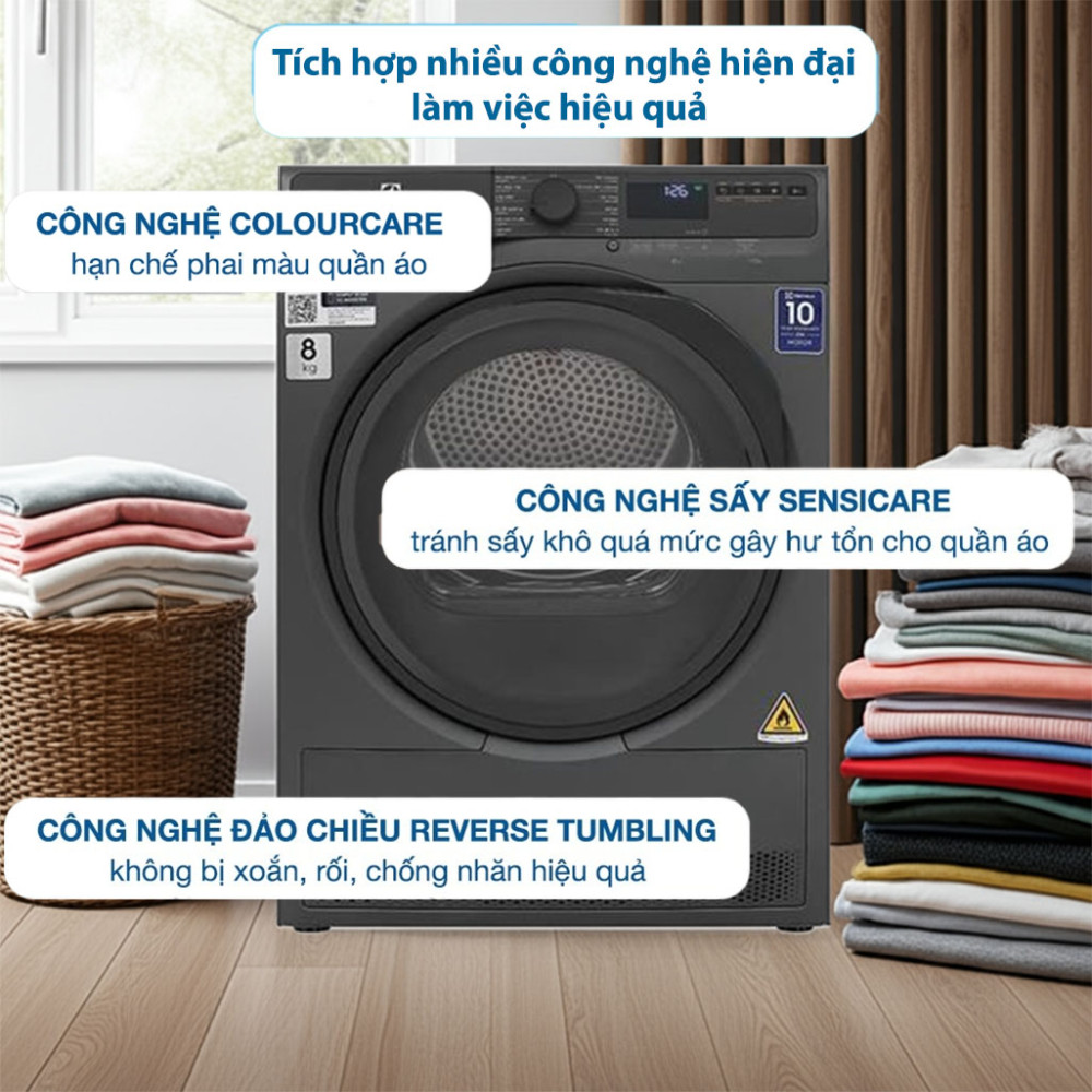 Máy sấy bơm nhiệt Electrolux UltimateCare 8 kg EDH803J5SC - Hàng chính hãng