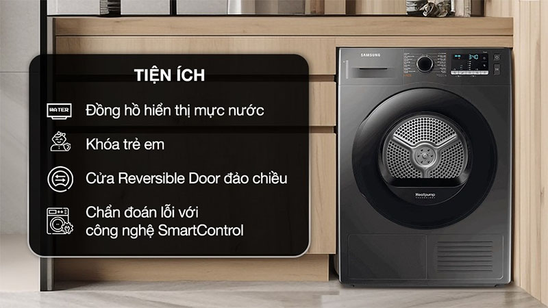 Tiện ích của Máy sấy bơm nhiệt Inverter Samsung 9 kg DV90TA240AX/SV